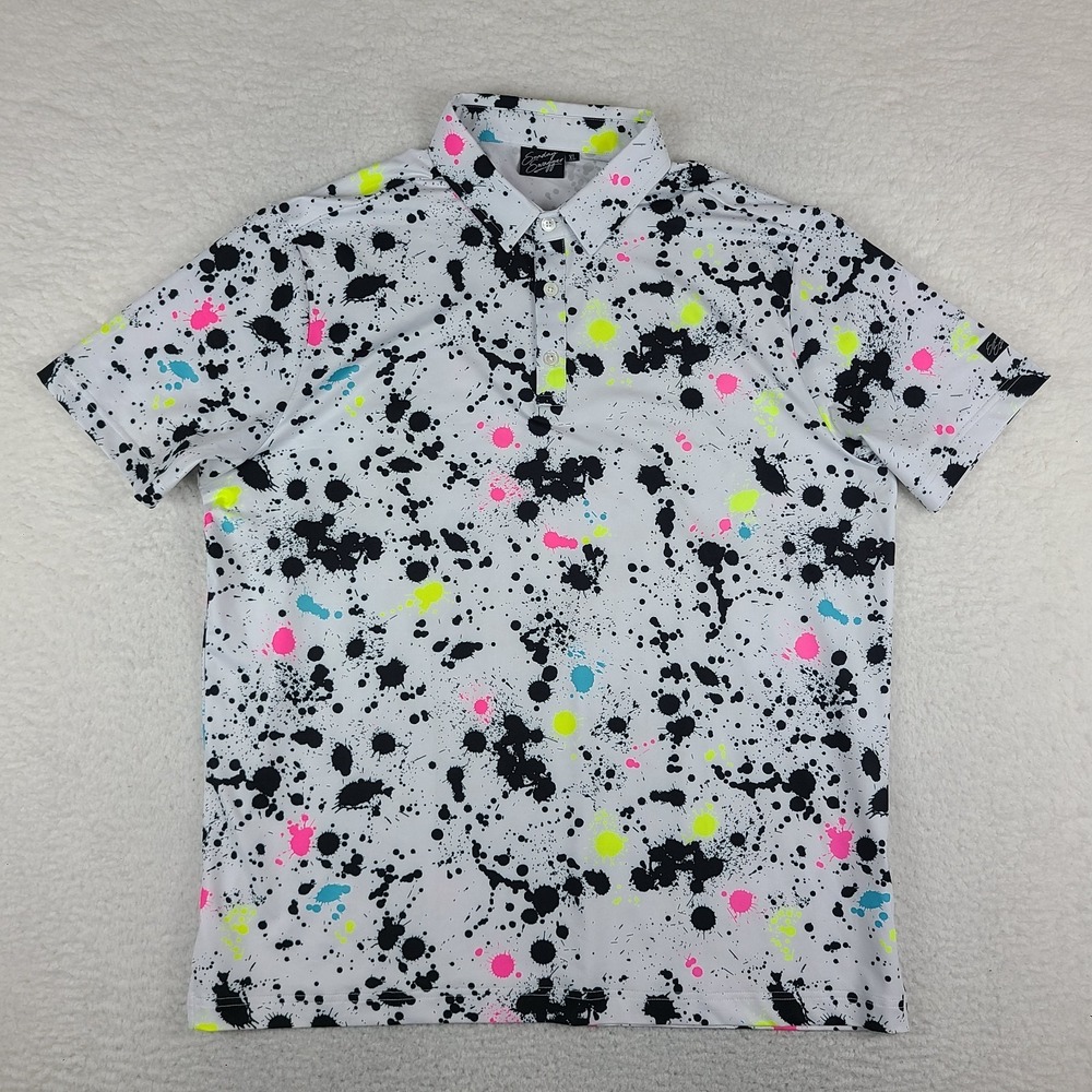 Sunday Swagger Polo Shirt Mens XL Black White Paint Splash‎ Pattern Performance